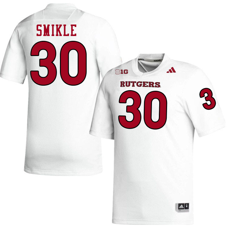 Rutgers Scarlet Knights #30 Jordan Smikle College Football Jerseys Stitched-White Rutgers Scarlet Knights #30 Jordan Smikle College Football Jerseys Stitched-White